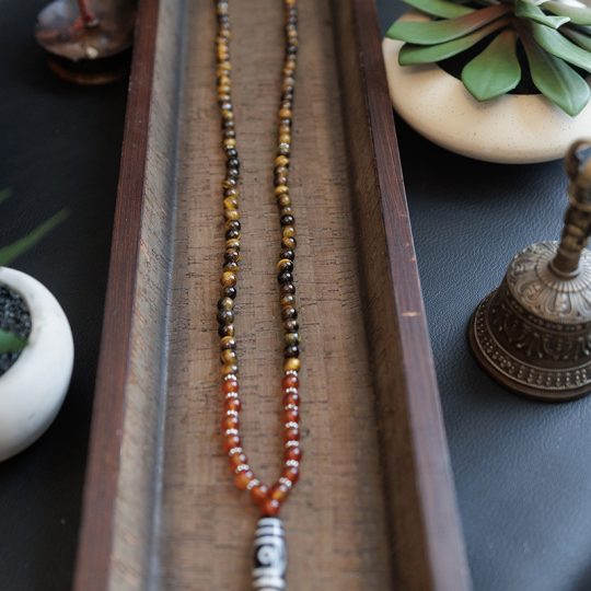 Tiger Eye Mala with Carnelian Stones
