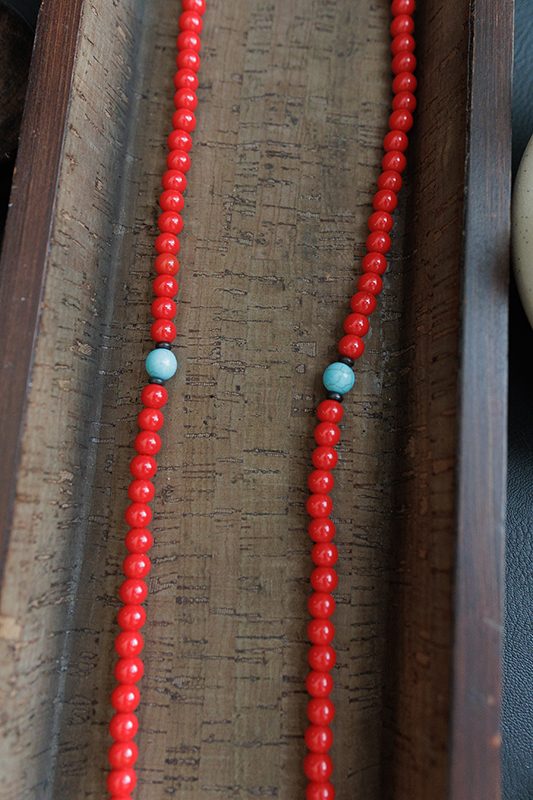 Coral Stone Prayer Mala With Turquoise Stone Spacer - Image 5