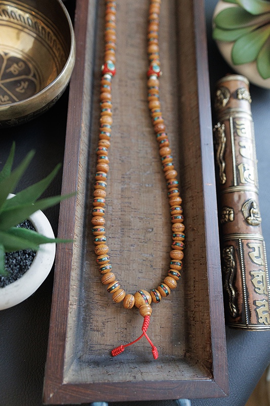 Antique Inlay Bodhi Seed Prayer Mala - Image 2