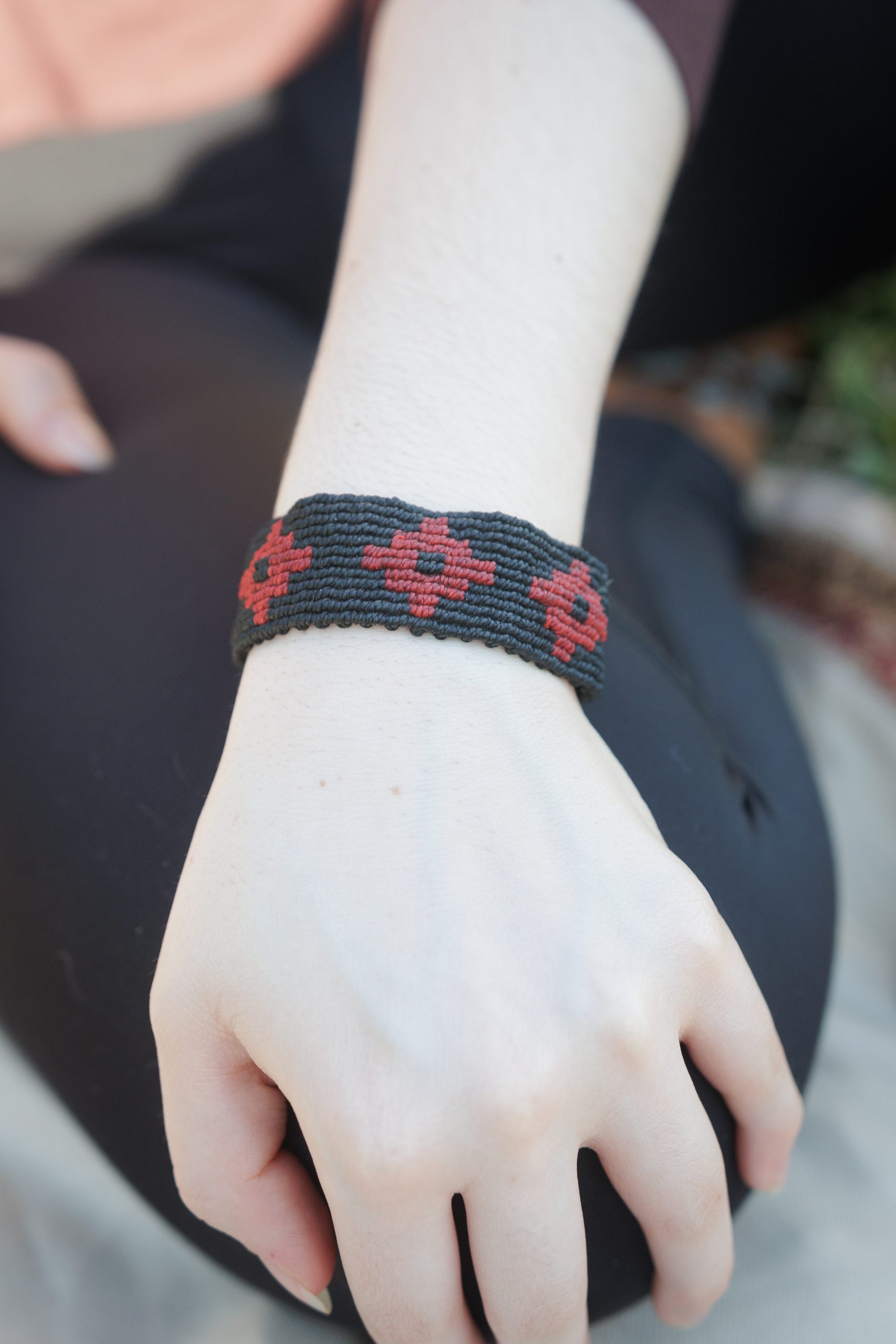 Chakana Symbol Hand Woven Inca Bracelet - Peru - Image 4