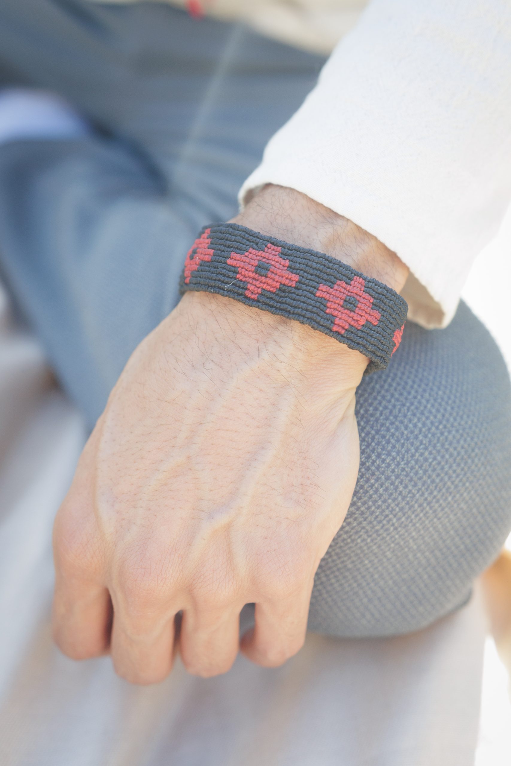 Chakana Symbol Hand Woven Inca Bracelet - Peru - Image 3
